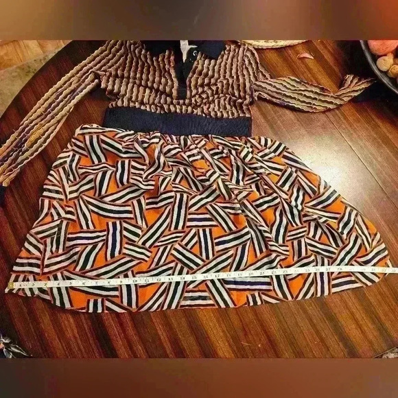 Diane Von Furstenberg Silk Knit Long Sleeve Navy Orange Cream Midi Dress Sz 4 - Picture 14 of 15